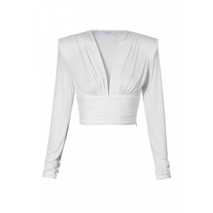 Lizzie White Pearl Long Sleeve Draped Top (L)