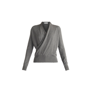 Long Sleeve Knitted Wrap Top In Grey (L)