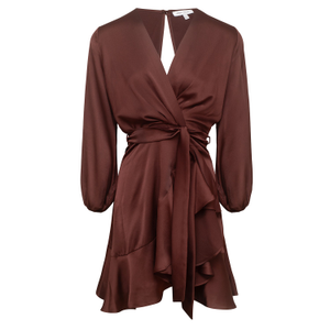 Long Sleeve Wrap Front Dress  Chocolate (XS)