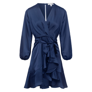 Long Sleeve Wrap Front Dress Navy (S)