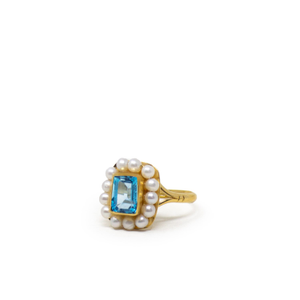 Luccichio Sky Blue Topaz Ring With Pearls (R 1/2 (UK))