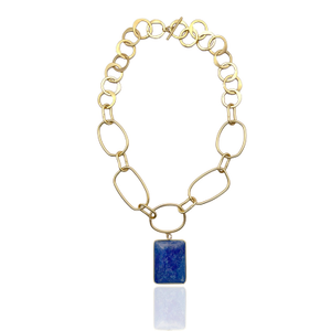 Blue Lapis Pendant Necklace | Gold Gemstone Statement Necklace