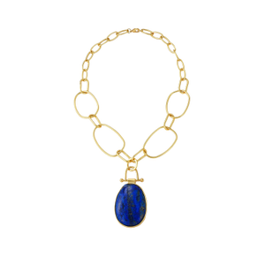 Blue Lapis Pendant Necklace | Gold Oval Gemstone Necklace