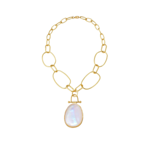 Mother of Pearl Pendant Necklace | Gold Oval Shell Necklace