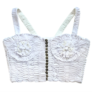 Marigold Hand-Embroidered Ribbon Bustier Top In White (L)