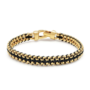 Black Woven Box Chain Bracelet In Gold (XL)