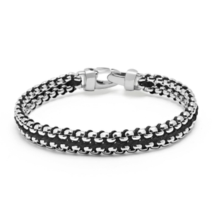 Black Woven Box Chain Bracelet In Silver (XXL)