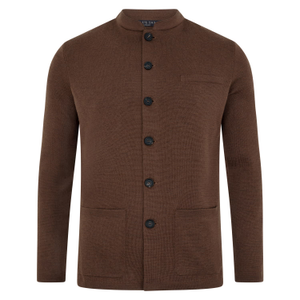 Mens Extra Fine Merino Wool Alonzo Knitted Nehru Jacket - Oak Brown (XXL)