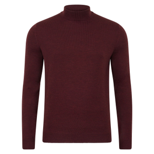 Mens Extra Fine Merino Wool Mock Turtleneck Shaw Jumper - Burgundy (L)