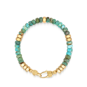 Men's Hexagon Beaded Bracelet With Green Turquoise And Gold (XL)