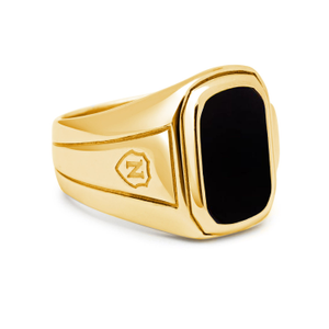 Men's Oblong Gold Plated Signet Ring With Onyx (V 1/2 (UK))