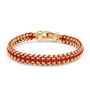 Red Woven Box Chain Bracelet In Gold (XL)