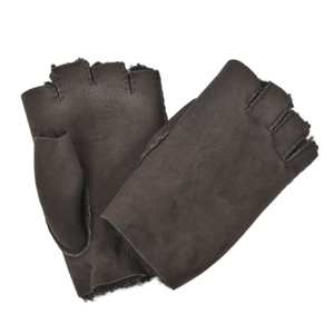 Mens Sheepskin Fingerless Gloves - Ebony One Size