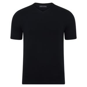 Mens Ultra Fine Cotton Hudson High V Neck Knitted T-Shirt - Black (XL)