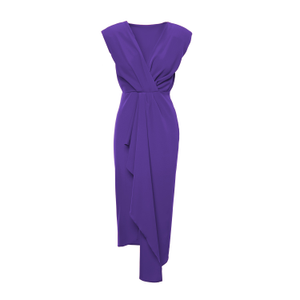 Midi Purple Dress With Draping Detailing And Pleats (S)