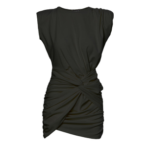 Mini Black Dress With One Draped Shoulders And Pleats (M)