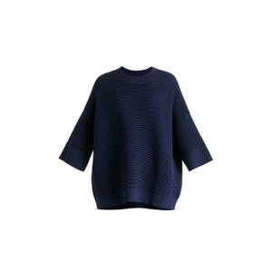 Mock Neck Cropped Sleeve Ribbed Jumper In Navy (S/M)