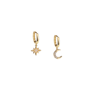 Moon & Star Huggie Hoop Earrings With Drop Charms, Gold Over Sterling Silver (one size)