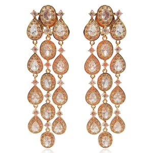 Multi Shape Crystal Drop Clip On Earrings Set In Gold Plate