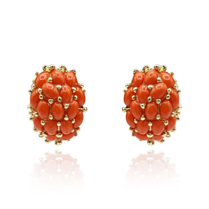Aruna Multi Stone Glass Coral Clip On Earrings In Gold Plating
