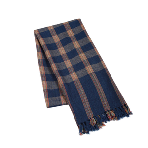 Navy Blue Tartan Plaid Wool Scarf
