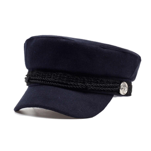 Navy Embroidered Trim Baker Boy Hat (one size)