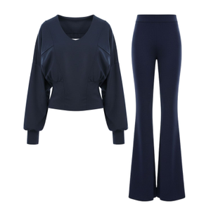 Navy Set With Kimono Blouse And Flared Trousers (S)
