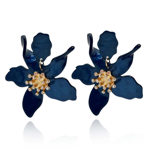 Aurelia Navy Floral Resin Drop Earrings