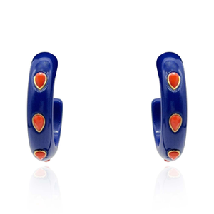Navy Resin Hoop Earrings With Faceted Coral Glass Pear Stones