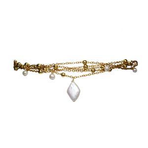 Necklace - Renaissance Rhombe Freshwater Pearls Choker & Gold