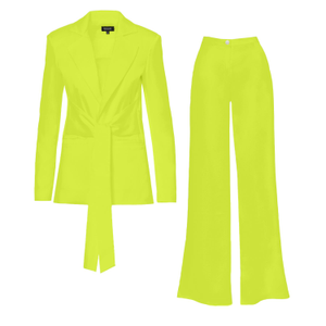 Neon Green Suit With Blazer With Scarves And Wide Leg Pants (L)