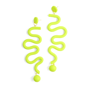 Tube Squiggles Dangly Statement Earrings In Neon Yellow