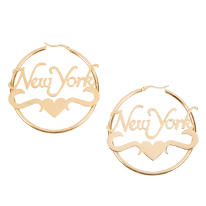 New York Nameplate Hoop Earrings – Big City Energy, Big Hoop Dreams (one size)