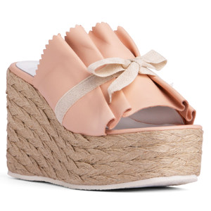 Noelle Baby Pink Espadrille Platform Wedge Slide Comfortable & Sexy Work & Pool Leather Sandal (3 UK)