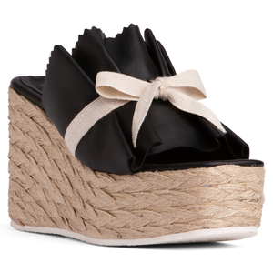 Noelle Black Leather Slide Comfortable & Chic Wedge Platform Espadrille For Work Or Pool Sandal (3 UK)