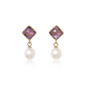 Nova Diamond-Shaped Amethyst & Cultured Freshwater Pearl Drops Earrings (one size)