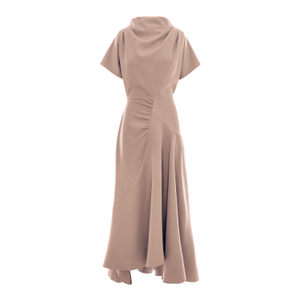 Nude Dress With Front Drape And Collar (XS)