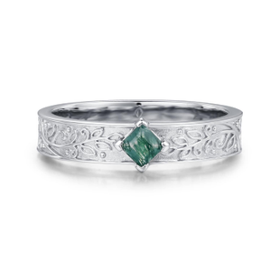 Oakleaf Moss Agate Ring White Gold Vermeil - Male (R 1/2 (UK))