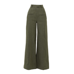 Olive High-Waist Wide-Leg Vintage Denim Pants (XS)