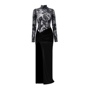 Onyx Sheer Sequin & Velvet Gown- Black (S)