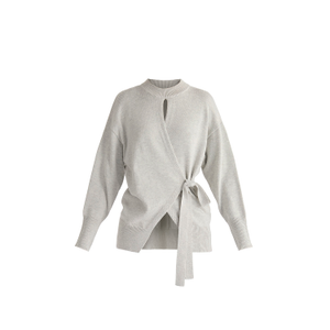 Open Front Mock Neck Wrap Jumper In Light Grey (L/XL)