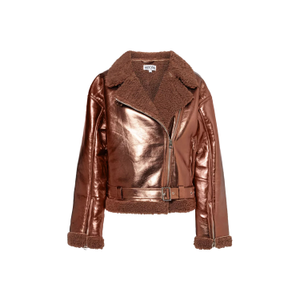 Otto Metallic Coffee Brown Biker Jacket (L)