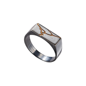 Oxidised Sterling Silver Rectangle Kintsugi Signet Ring (Y (UK))