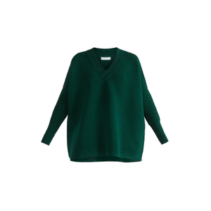 Paisie V-Neck Ribbed Jumper In Dark Green (L/XL)