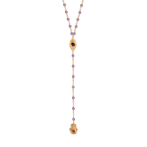 Amethyst Evil Eye Hamsa Lariat Necklace – Protection & Peace Jewelry – Peace of Spirit