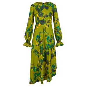 Peggy Silk Dress In Gothic Floral Acid Ochre (S)