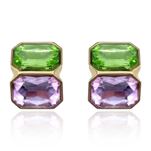 Clara Peridot And Light Amethyst Double Stone Clip Earrings