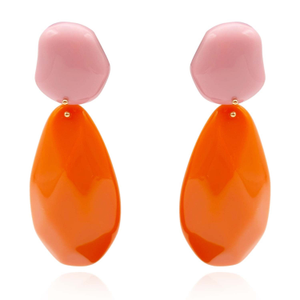 Pink And Orange Pebble Resin Earrings