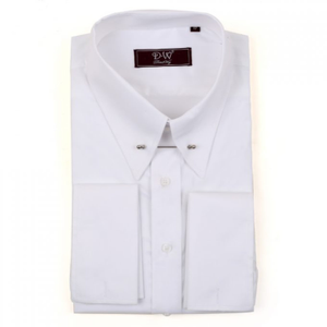 Ashton Pin Collar Double Cuff Fine Twill Shirt - White (18")