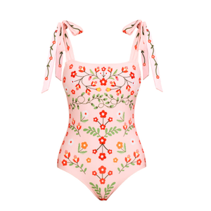 Pink Floral Harmony Embroidered Swimsuit (M)
